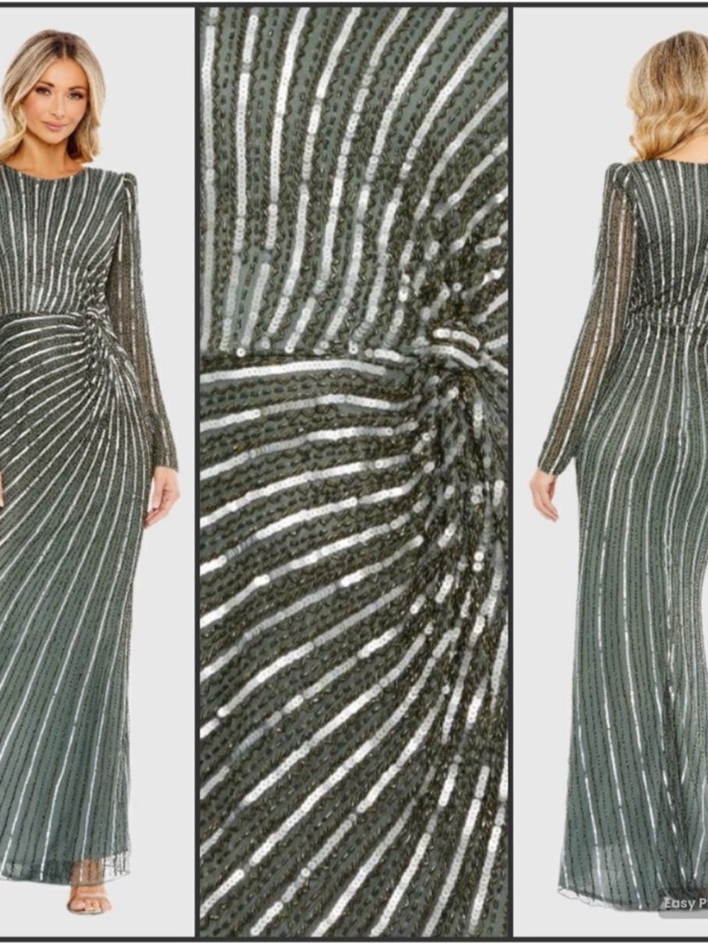 Mac Duggal Olive Green Long Sleeve Sequin Gown - Picture 5 of 16